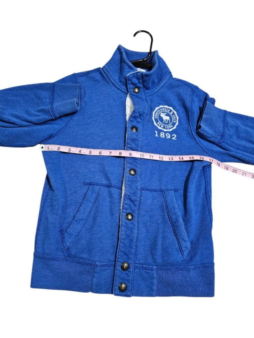 Abercrombie Kids XL Sweatshirt Blue Cotton Crest Snap Jacket Iconic Archival Y2K - Picture 6 of 6